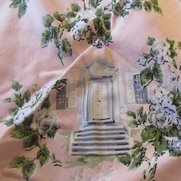 Vintage Leacock Prints Pink 6 Gray Doorways Bridge Table Cloth,  35" x 35"  J123 - Picture 6 of 8